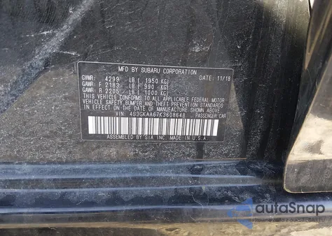 2019 Subaru Impreza 2.0I z USA, uszkodzony, nr VIN 4S3GKAA67K3608648